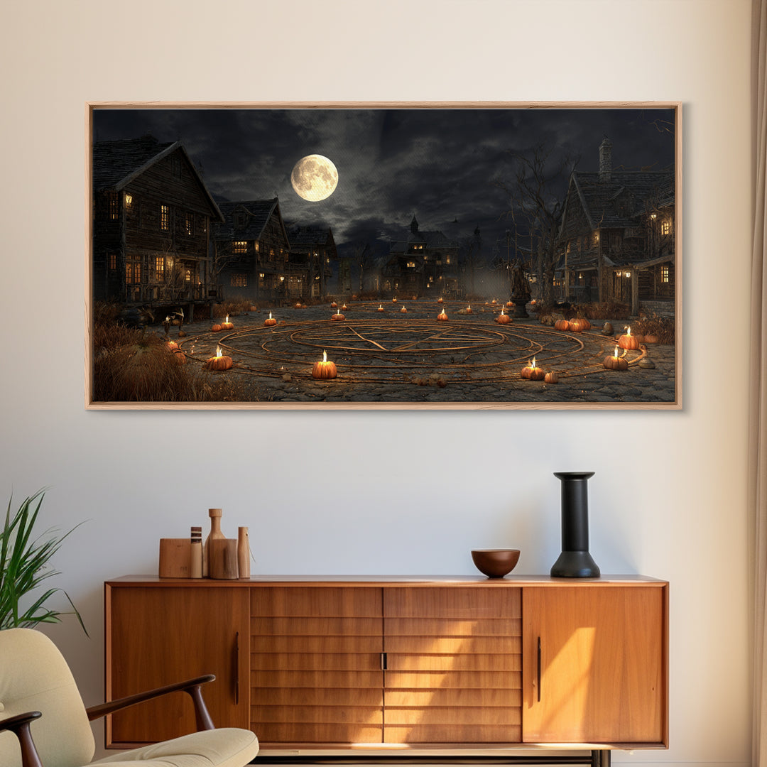 Occult Harvest Festival, Wide Panoramic Art, Macabre Wall Art, Framed Canvas Print, Halloween Wall Decor, Gothic Home Decor