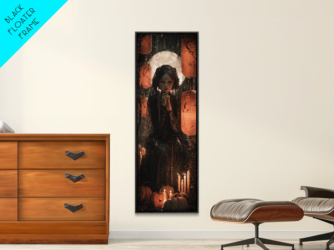 Occult Harvest Festival, Tall Narrow Wall Art, Macabre Wall Art, Framed Canvas Print, Halloween Wall Decor, Gothic Home Decor