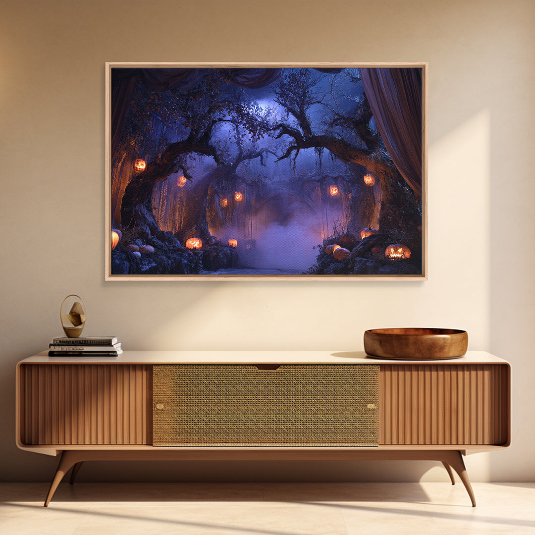 Enchanted Woodland Halloween, Landscape Wall Art, Dark Fantasy Wall Art, Canvas Print, Halloween Wall Decor, Gothic Home Decor