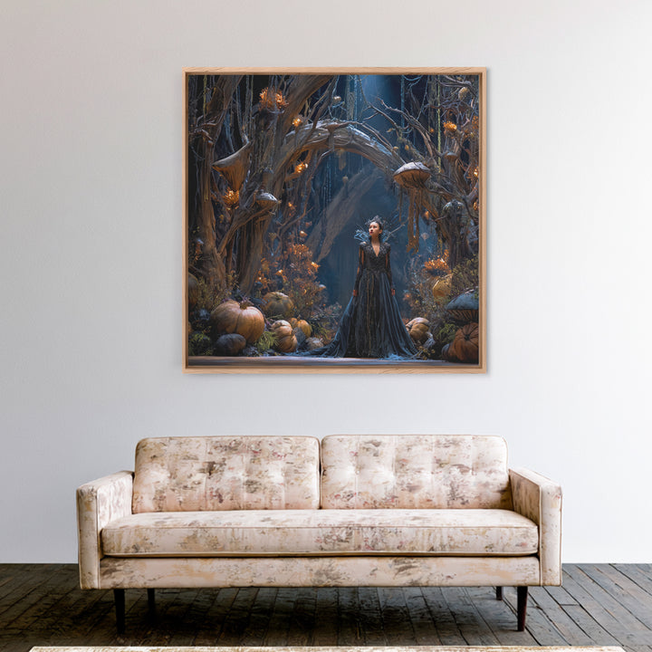 Enchanted Woodland Halloween, Square Wall Art, Dark Halloween Decor, Canvas Print, Halloween Wall Decor, Gothic Home Decor