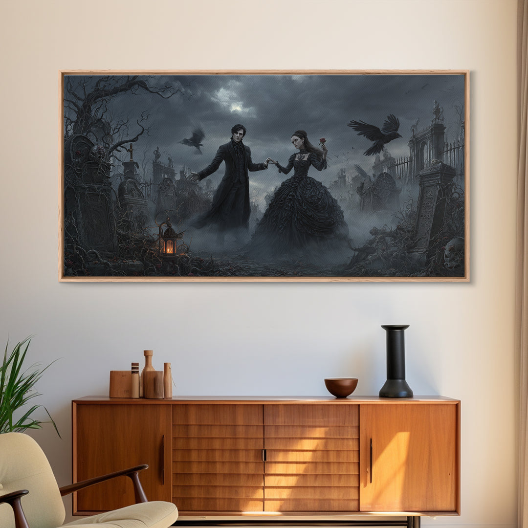 Gothic Romance, Wide Panoramic Art, Dark Halloween Decor, Canvas Print, Halloween Wall Decor, Gothic Home Decor, Seasonal Home Decor