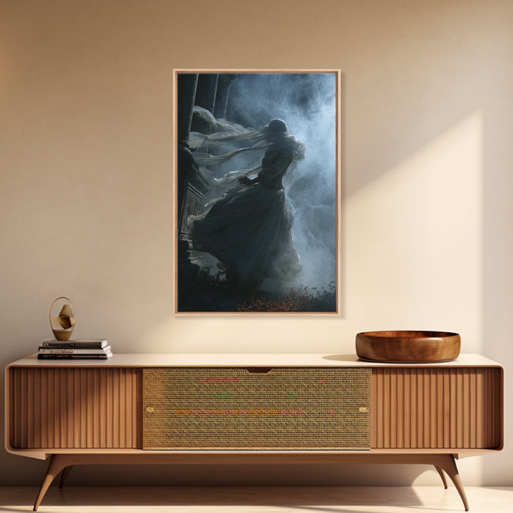 Haunted Seaside Halloween, Vertical Wall Art, Macabre Wall Art, Framed Canvas Print, Halloween Wall Decor, Gothic Home Decor
