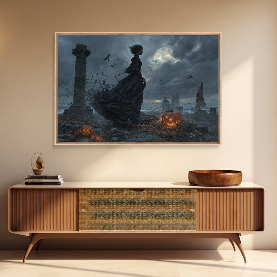 Haunted Seaside Halloween, Landscape Wall Art, Dark Fantasy Wall Art, Canvas Print, Halloween Wall Decor, Gothic Home Decor