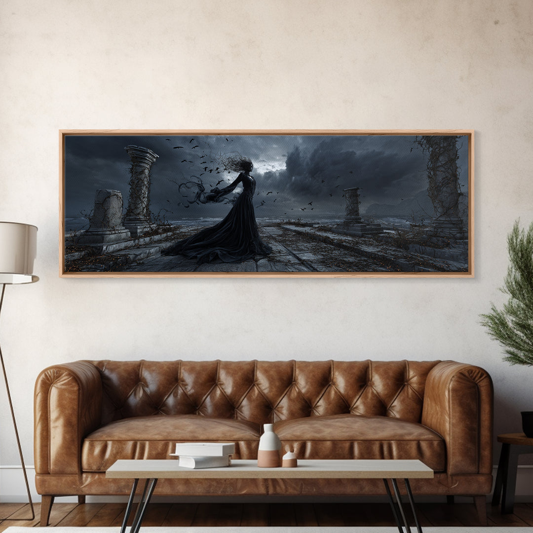 Haunted Seaside Halloween, Extra Wide Wall Art, Dark Fantasy Wall Art, Canvas Print, Halloween Wall Decor, Gothic Home Decor