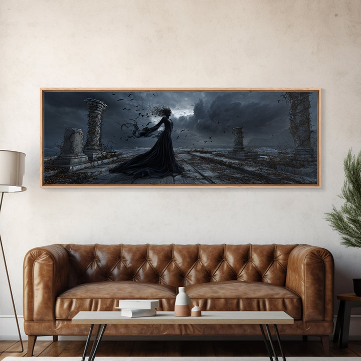 Haunted Seaside Halloween, Extra Wide Wall Art, Dark Fantasy Wall Art, Canvas Print, Halloween Wall Decor, Gothic Home Decor