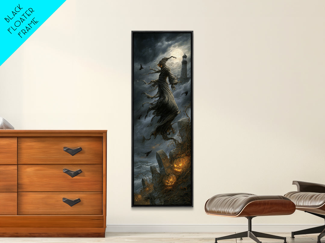 Haunted Seaside Halloween, Tall Narrow Wall Art, Dark Fantasy Wall Art, Canvas Print, Halloween Wall Decor, Gothic Home Decor