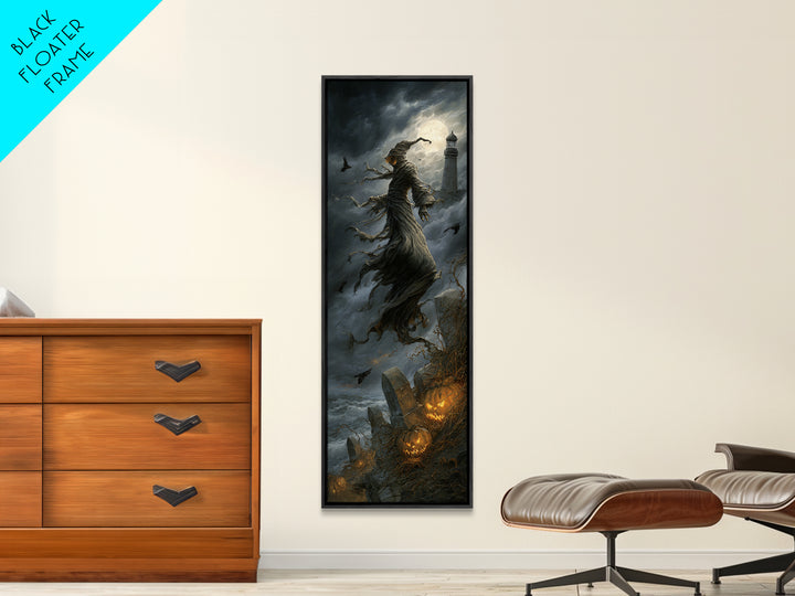 Haunted Seaside Halloween, Tall Narrow Wall Art, Dark Fantasy Wall Art, Canvas Print, Halloween Wall Decor, Gothic Home Decor