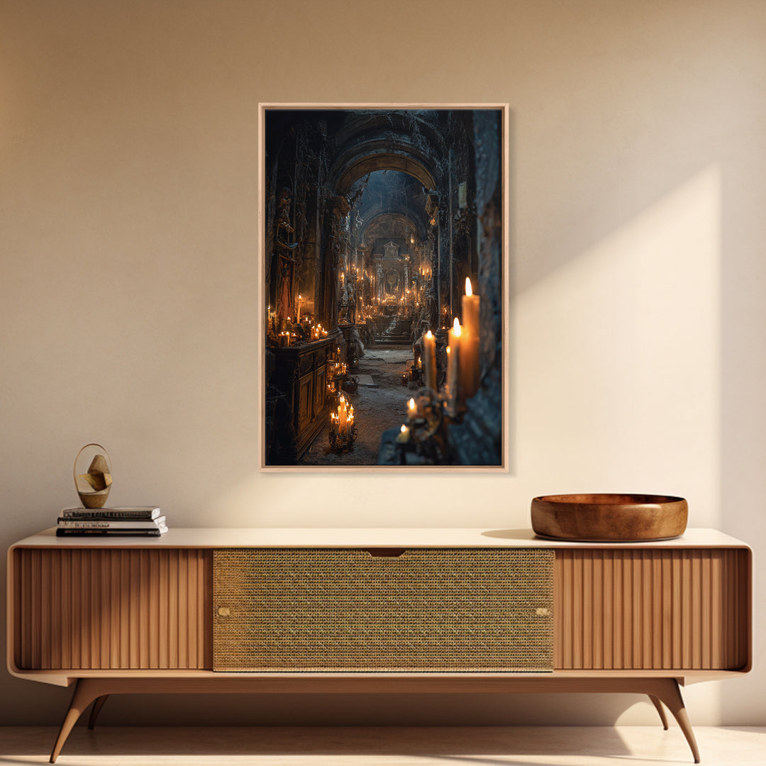 The Candlelit Crypt, Vertical Wall Art, Dark Fantasy Wall Art, Canvas Print, Halloween Wall Decor, Gothic Home Decor, Spooky Wall Decor