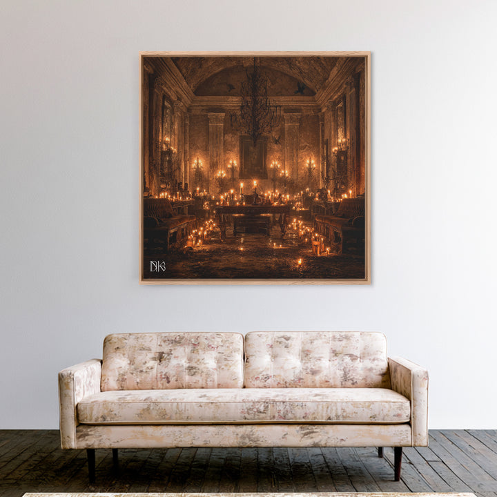 The Candlelit Crypt, Square Wall Art, Macabre Wall Art, Framed Canvas Print, Halloween Wall Decor, Gothic Home Decor, Seasonal Home Decor