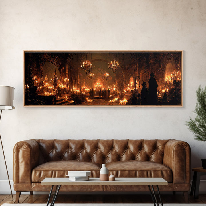 The Candlelit Crypt, Extra Wide Wall Art, Gothic Horror Wall Art, Framed Canvas Print, Halloween Wall Decor, Gothic Home Decor