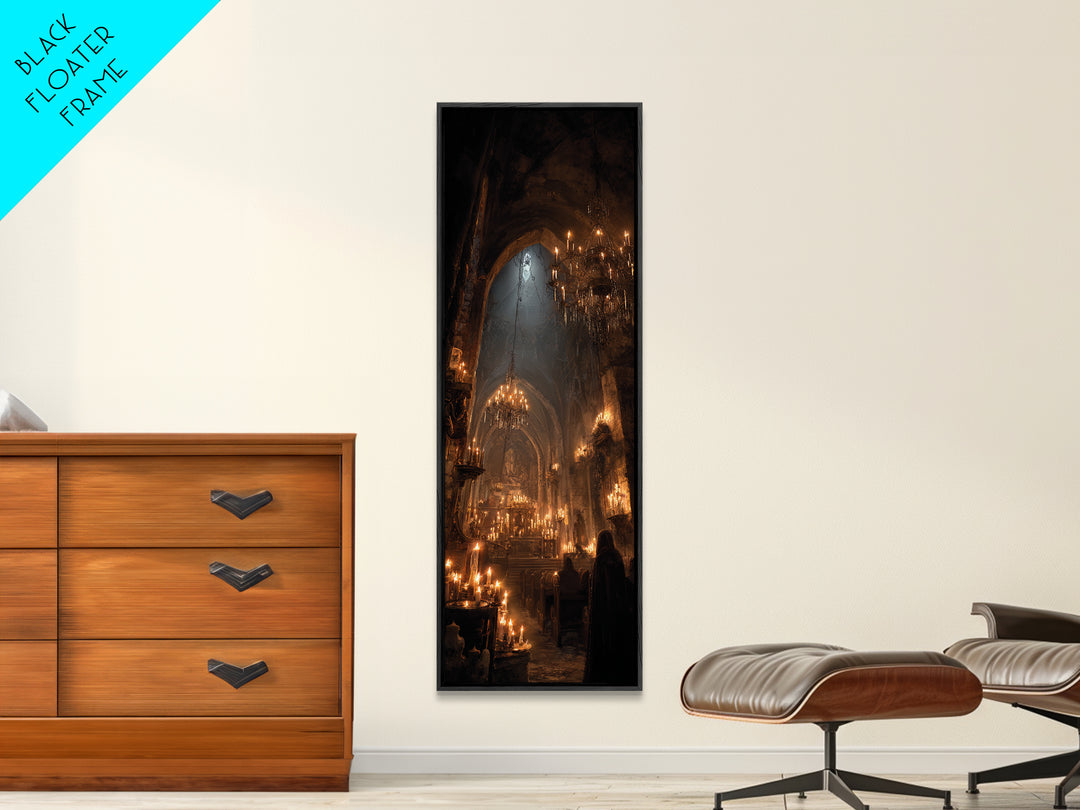The Candlelit Crypt, Tall Narrow Wall Art, Gothic Horror Wall Art, Framed Canvas Print, Halloween Wall Decor, Gothic Home Decor