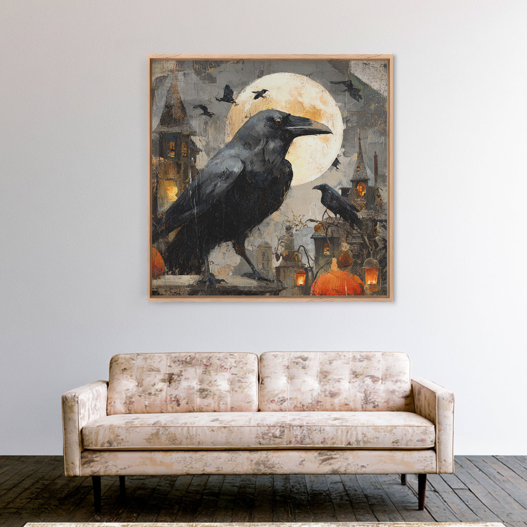 Ravens And Ruins, Square Wall Art, Dark Halloween Decor, Canvas Print, Halloween Wall Decor, Gothic Home Decor, Seasonal Home Decor