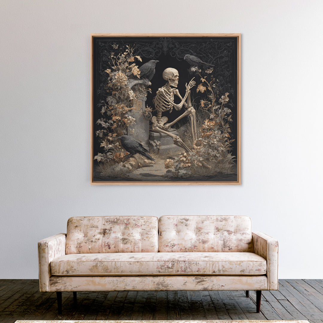 Skeletal Botanicals, Square Wall Art, Dark Fantasy Wall Art, Canvas Print, Halloween Wall Decor, Gothic Home Decor, Dark Fantasy Art