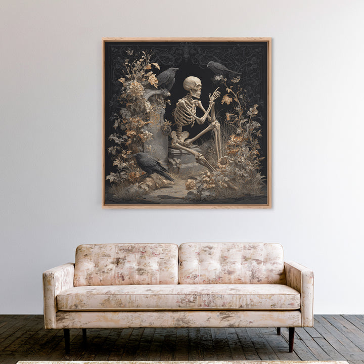 Skeletal Botanicals, Square Wall Art, Dark Fantasy Wall Art, Canvas Print, Halloween Wall Decor, Gothic Home Decor, Dark Fantasy Art