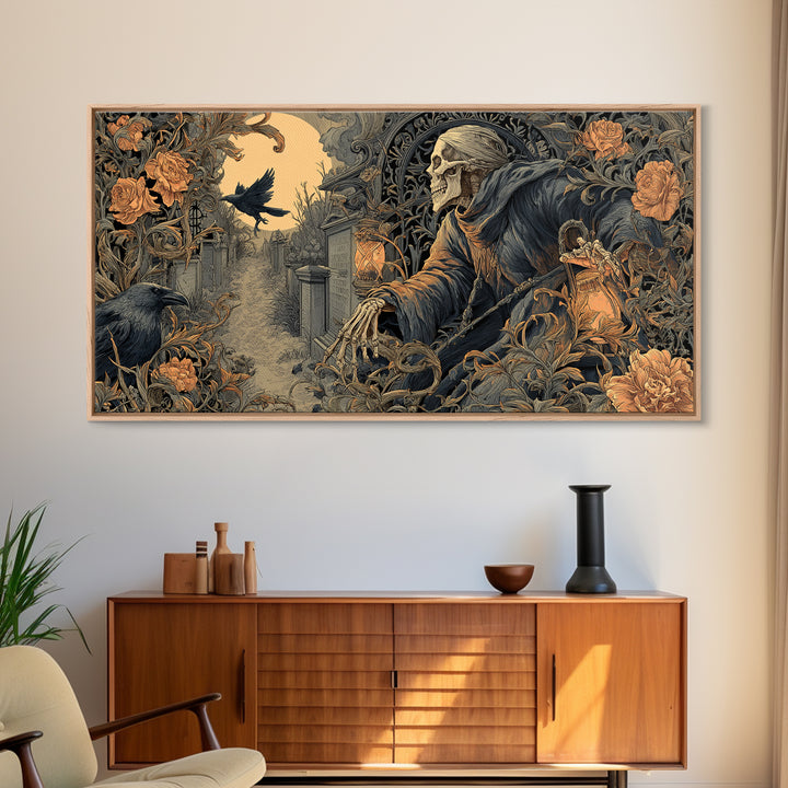 Skeletal Botanicals, Wide Panoramic Art, Spooky Home Decor, Canvas Print, Halloween Wall Decor, Gothic Home Decor, Statement Wall Art