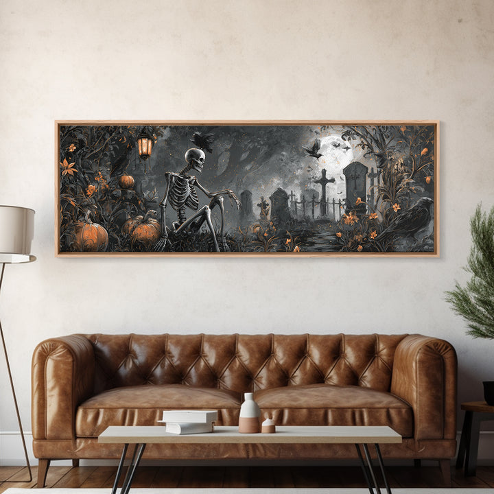 Skeletal Botanicals, Extra Wide Wall Art, Gothic Horror Wall Art, Framed Canvas Print, Halloween Wall Decor, Gothic Home Decor