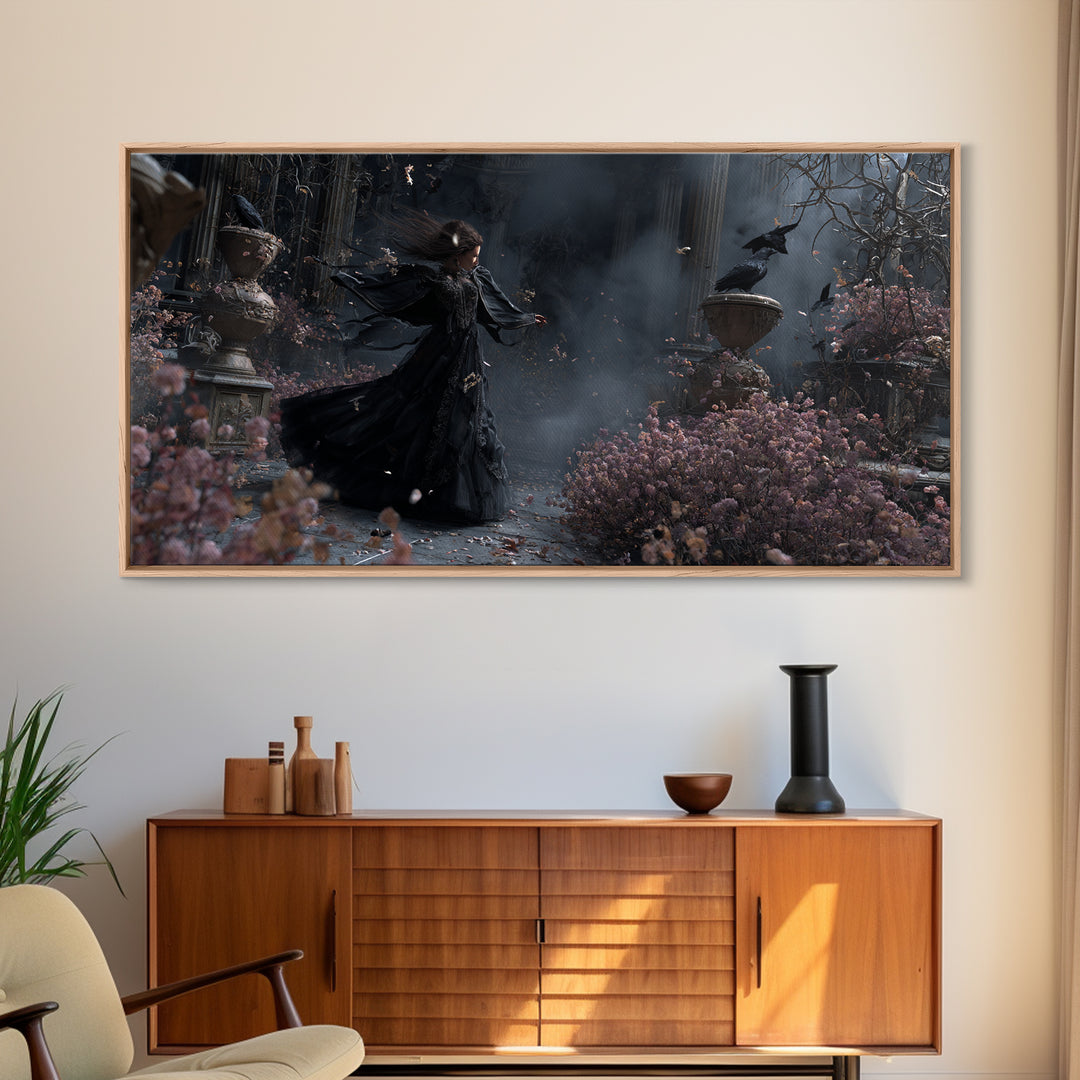 The Poison Garden, Wide Panoramic Art, Haunted Gothic Art, Framed Canvas Print, Halloween Wall Decor, Gothic Home Decor, Halloween Wall Art