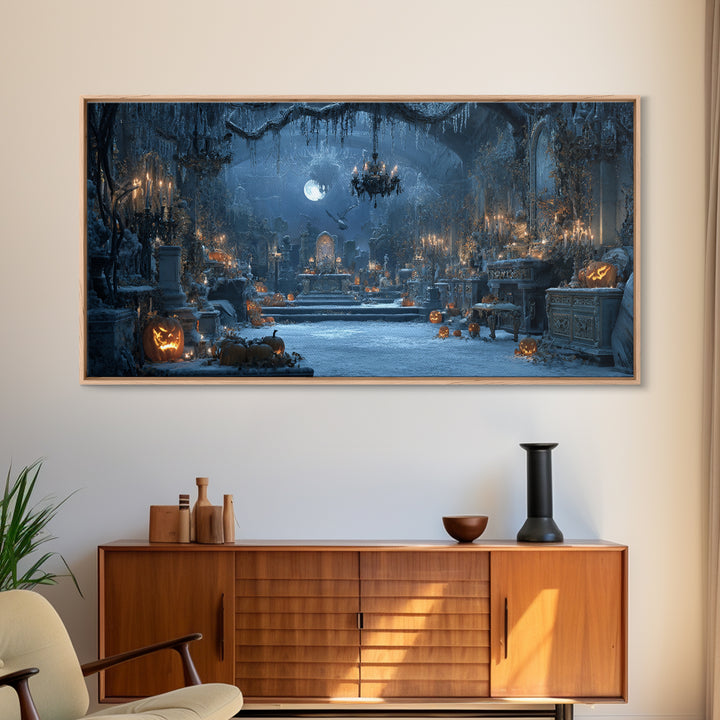 Frozen Halloween, Wide Panoramic Art, Spooky Home Decor, Canvas Print, Halloween Wall Decor, Gothic Home Decor, Macabre Wall Art