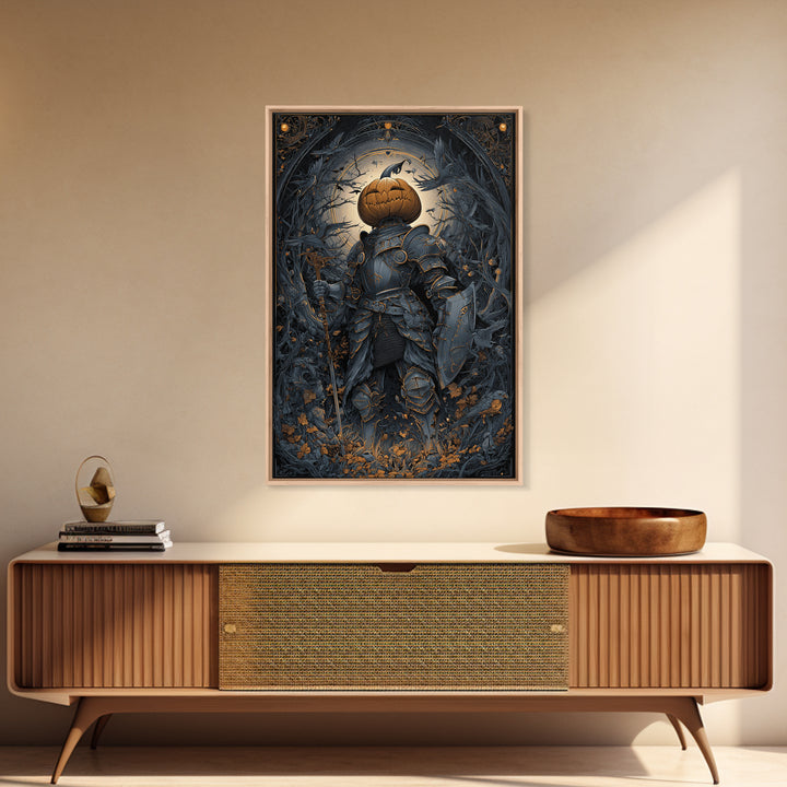 The Pumpkin Paladin, Vertical Wall Art, Dark Halloween Decor, Canvas Print, Halloween Wall Decor, Gothic Home Decor, Statement Wall Art