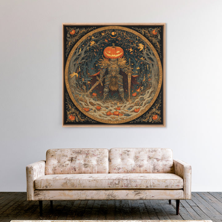 The Pumpkin Paladin, Square Wall Art, Dark Fantasy Wall Art, Canvas Print, Halloween Wall Decor, Gothic Home Decor, Dark Fantasy Art