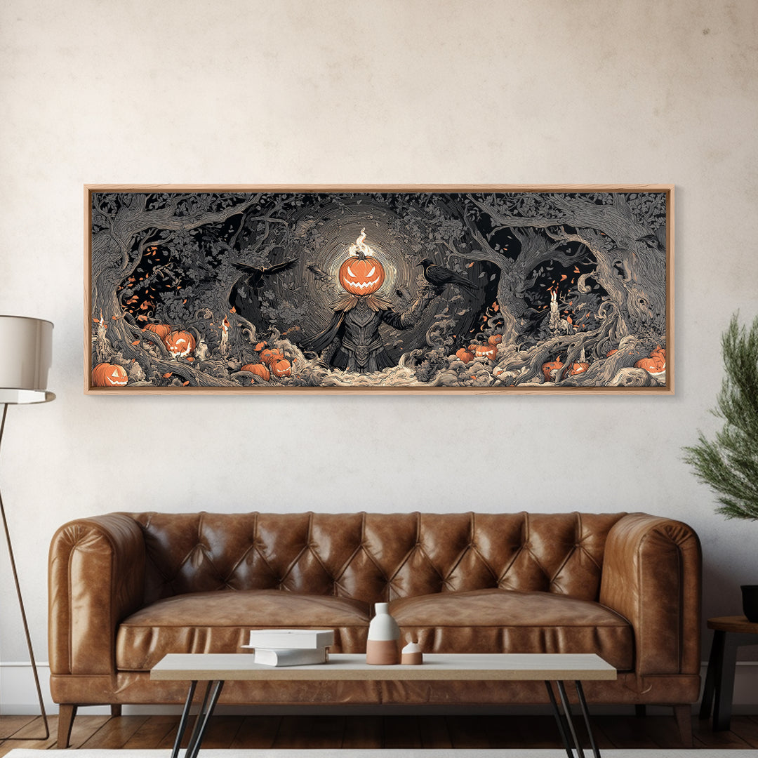 The Pumpkin Paladin, Extra Wide Wall Art, Spooky Home Decor, Canvas Print, Halloween Wall Decor, Gothic Home Decor, Statement Wall Art