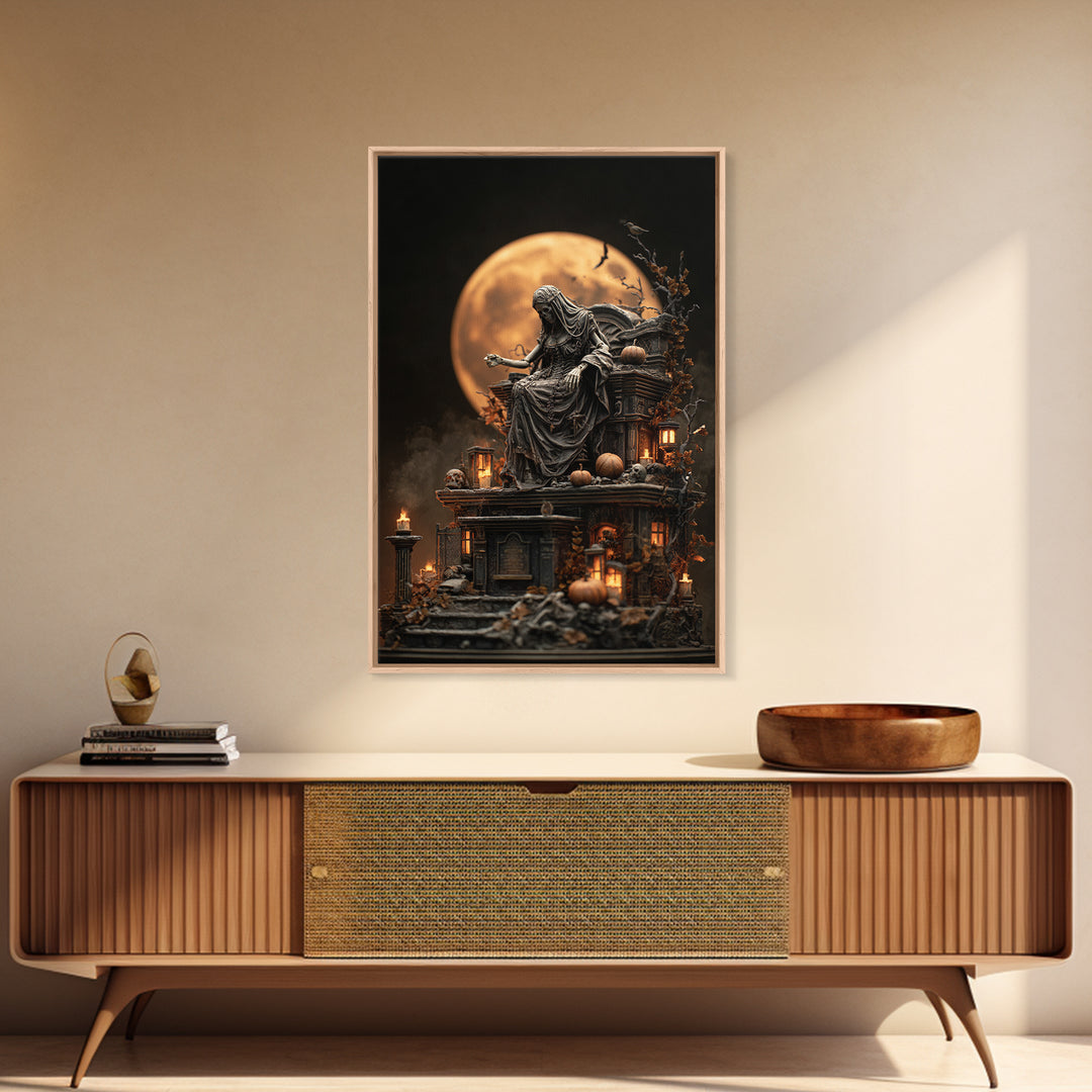 The Necromancer Queen, Vertical Wall Art, Haunted Gothic Art, Framed Canvas Print, Halloween Wall Decor, Gothic Home Decor