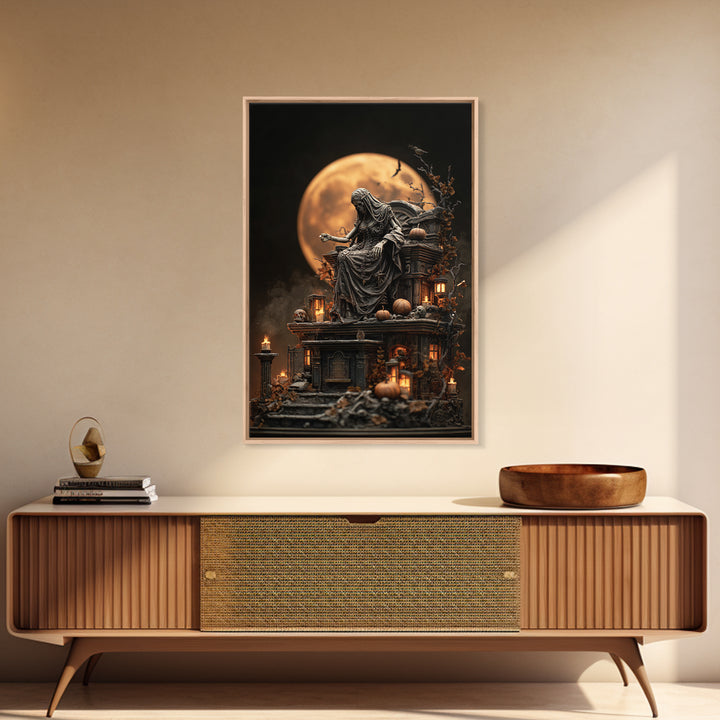 The Necromancer Queen, Vertical Wall Art, Haunted Gothic Art, Framed Canvas Print, Halloween Wall Decor, Gothic Home Decor