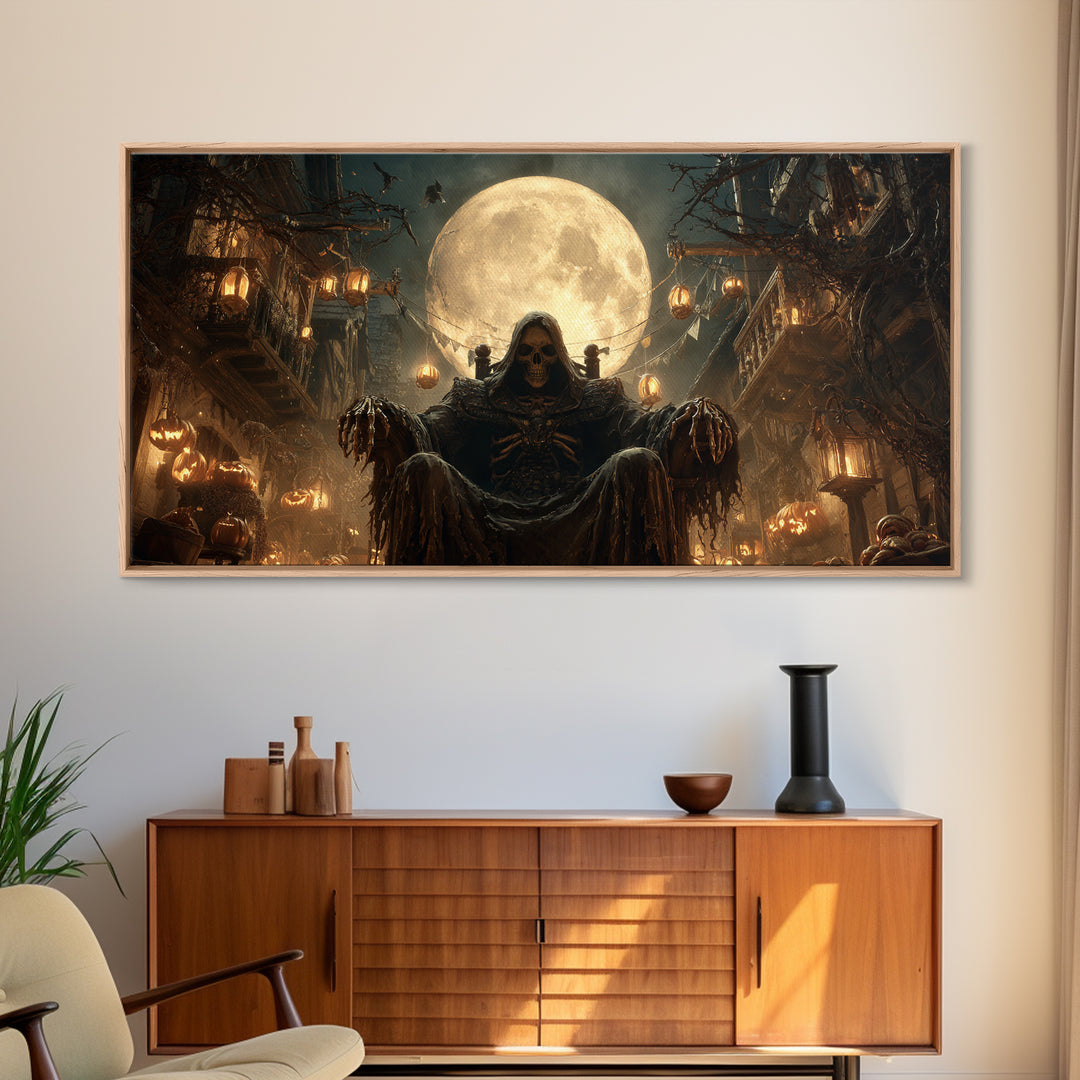 The Necromancer Queen, Wide Panoramic Art, Gothic Horror Wall Art, Framed Canvas Print, Halloween Wall Decor, Gothic Home Decor
