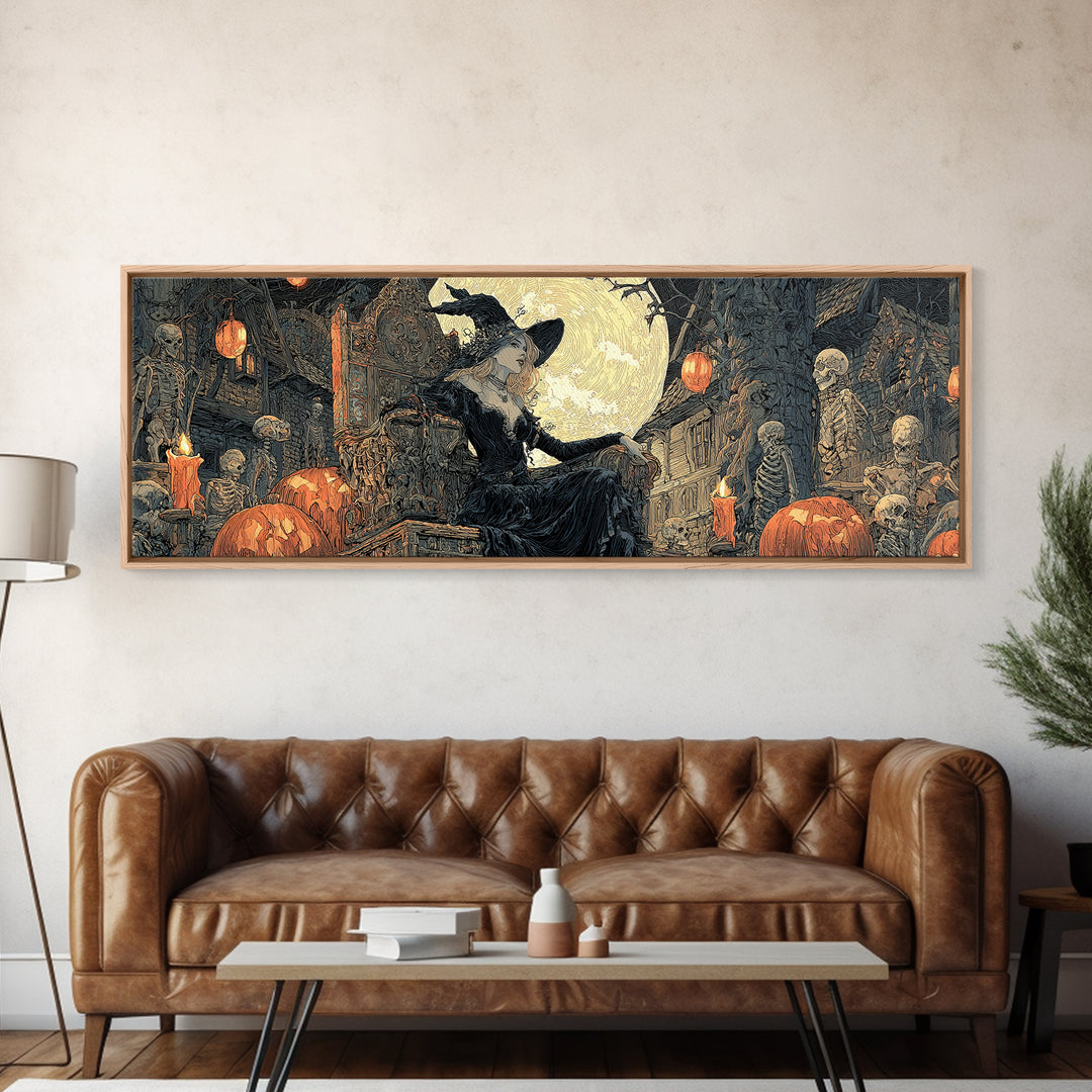 The Necromancer Queen, Extra Wide Wall Art, Macabre Wall Art, Framed Canvas Print, Halloween Wall Decor, Gothic Home Decor