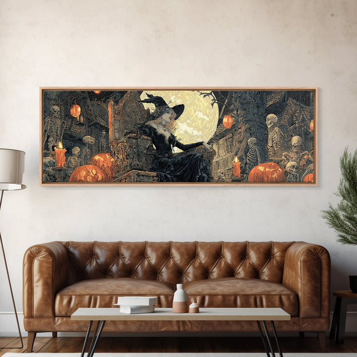 The Necromancer Queen, Extra Wide Wall Art, Macabre Wall Art, Framed Canvas Print, Halloween Wall Decor, Gothic Home Decor