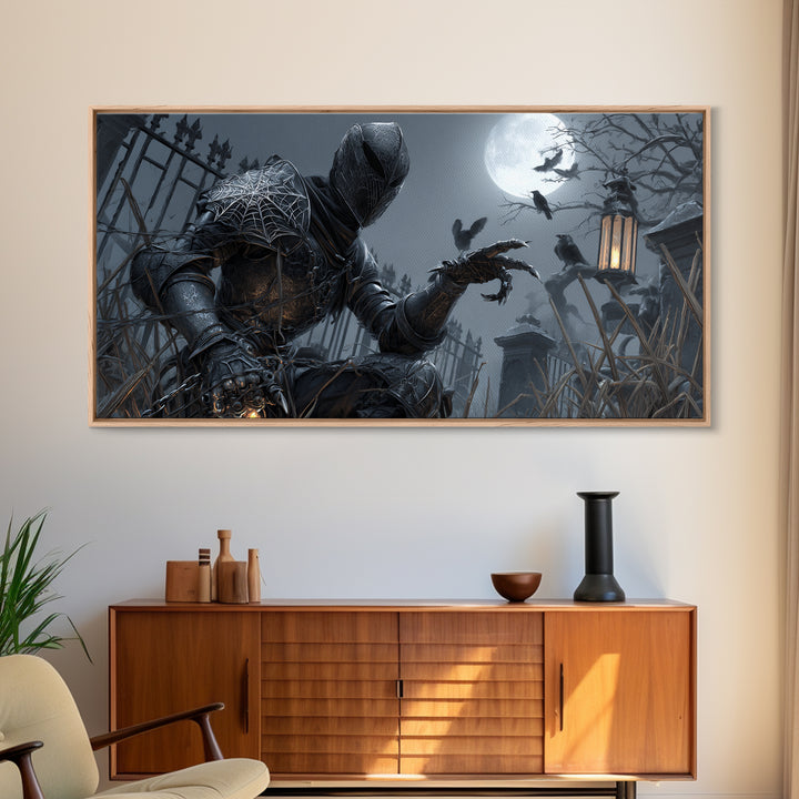 The Spider Knight, Wide Panoramic Art, Macabre Wall Art, Framed Canvas Print, Halloween Wall Decor, Gothic Home Decor, Spooky Wall Decor