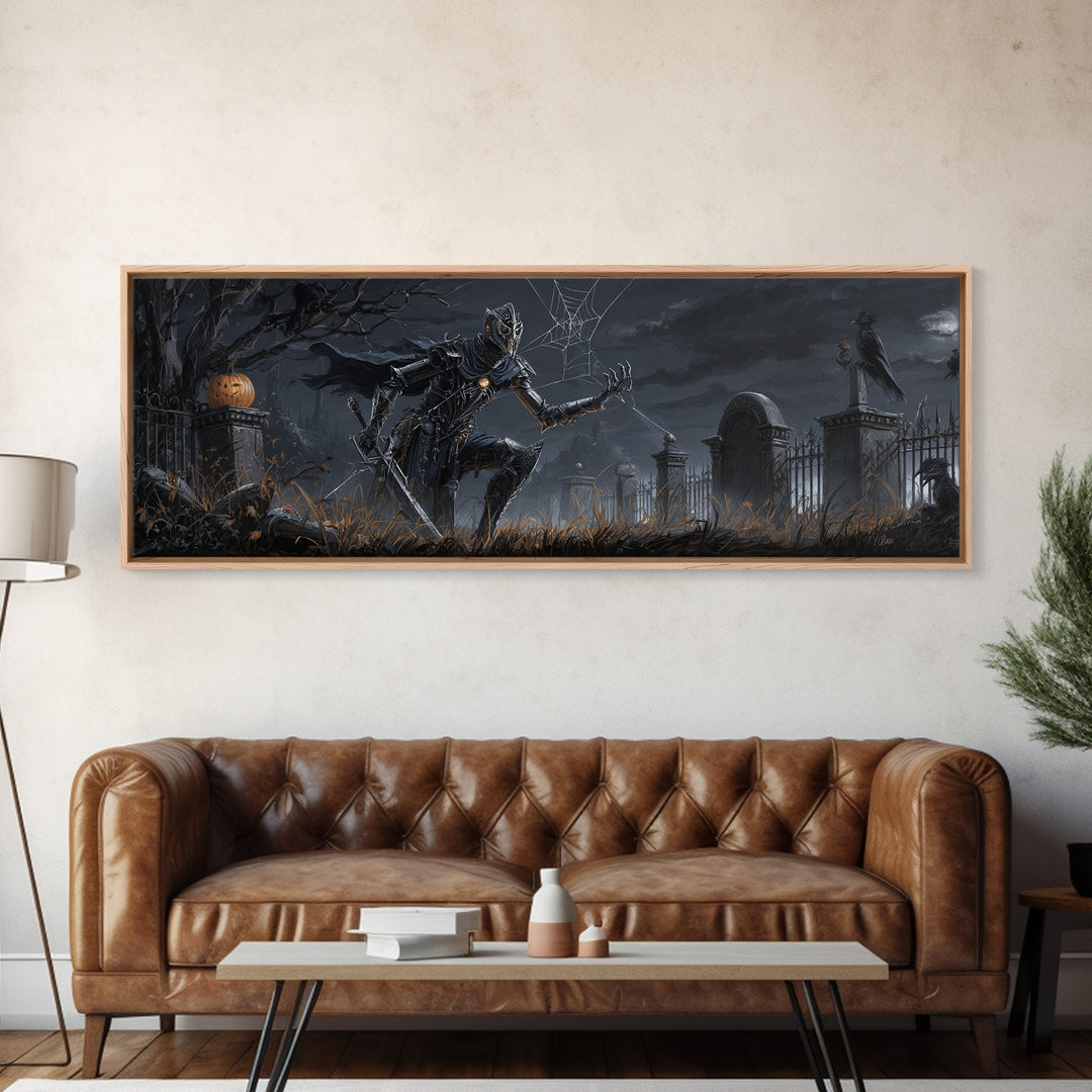 The Spider Knight, Extra Wide Wall Art, Gothic Horror Wall Art, Framed Canvas Print, Halloween Wall Decor, Gothic Home Decor