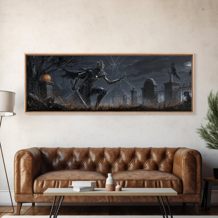 The Spider Knight, Extra Wide Wall Art, Gothic Horror Wall Art, Framed Canvas Print, Halloween Wall Decor, Gothic Home Decor