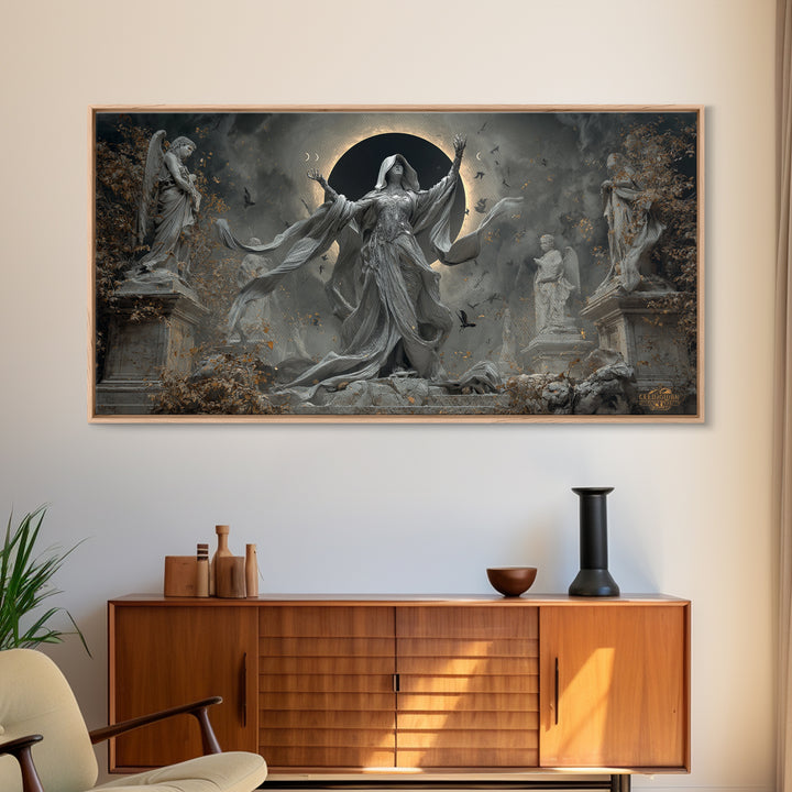 The Moon Priestess, Wide Panoramic Art, Dark Fantasy Wall Art, Canvas Print, Halloween Wall Decor, Gothic Home Decor, Statement Wall Art