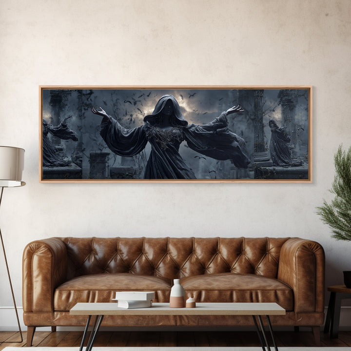 The Moon Priestess, Extra Wide Wall Art, Dark Halloween Decor, Canvas Print, Halloween Wall Decor, Gothic Home Decor, Dark Fantasy Art