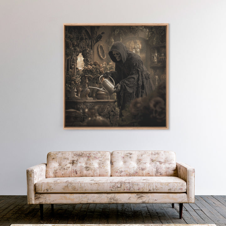 The Graveyard Gardener, Square Wall Art, Haunted Gothic Art, Framed Canvas Print, Halloween Wall Decor, Gothic Home Decor