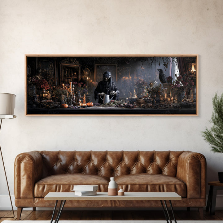 The Graveyard Gardener, Extra Wide Wall Art, Spooky Home Decor, Canvas Print, Halloween Wall Decor, Gothic Home Decor, Macabre Wall Art