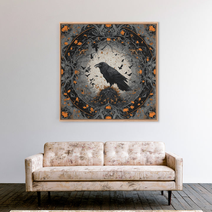 The Crow-Masked Assassin, Square Wall Art, Gothic Horror Wall Art, Framed Canvas Print, Halloween Wall Decor, Gothic Home Decor