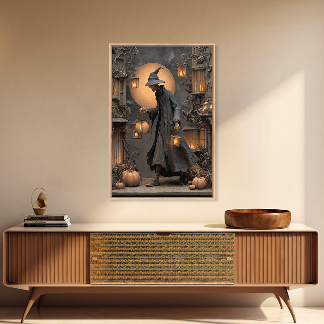 The Lantern Mage, Vertical Wall Art, Haunted Gothic Art, Framed Canvas Print, Halloween Wall Decor, Gothic Home Decor, Horror Wall Art