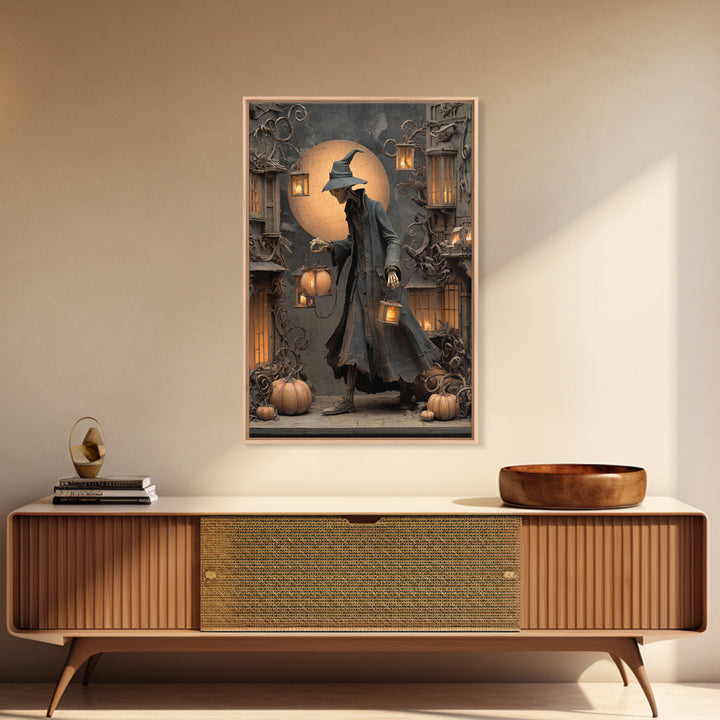 The Lantern Mage, Vertical Wall Art, Haunted Gothic Art, Framed Canvas Print, Halloween Wall Decor, Gothic Home Decor, Horror Wall Art