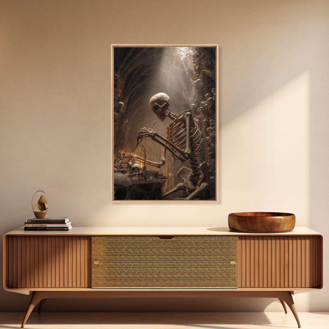 The Bone Sculptor, Vertical Wall Art, Dark Halloween Decor, Canvas Print, Halloween Wall Decor, Gothic Home Decor, Dark Fantasy Art