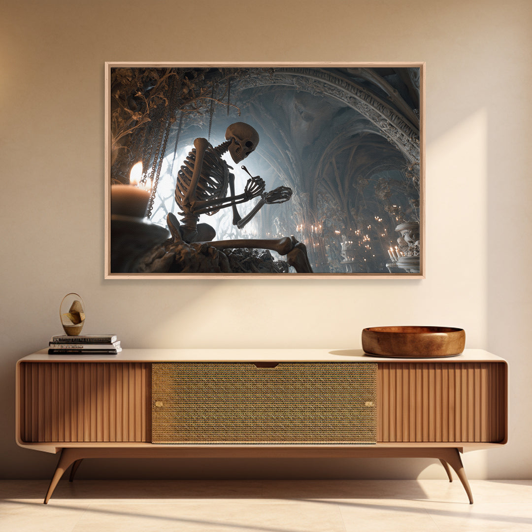 The Bone Sculptor, Landscape Wall Art, Macabre Wall Art, Framed Canvas Print, Halloween Wall Decor, Gothic Home Decor