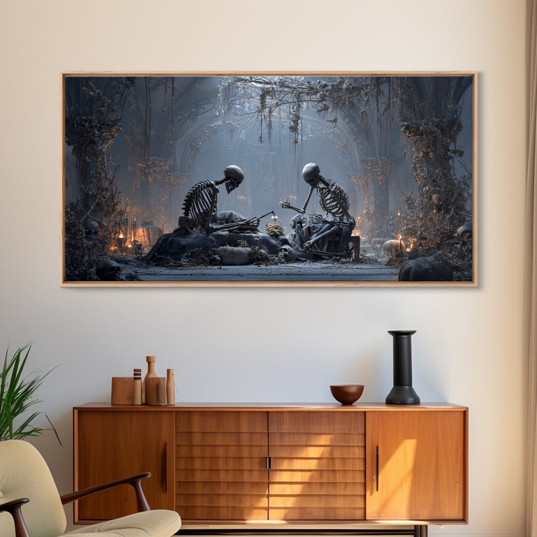 The Bone Sculptor, Wide Panoramic Art, Dark Fantasy Wall Art, Canvas Print, Halloween Wall Decor, Gothic Home Decor, Dark Fantasy Art