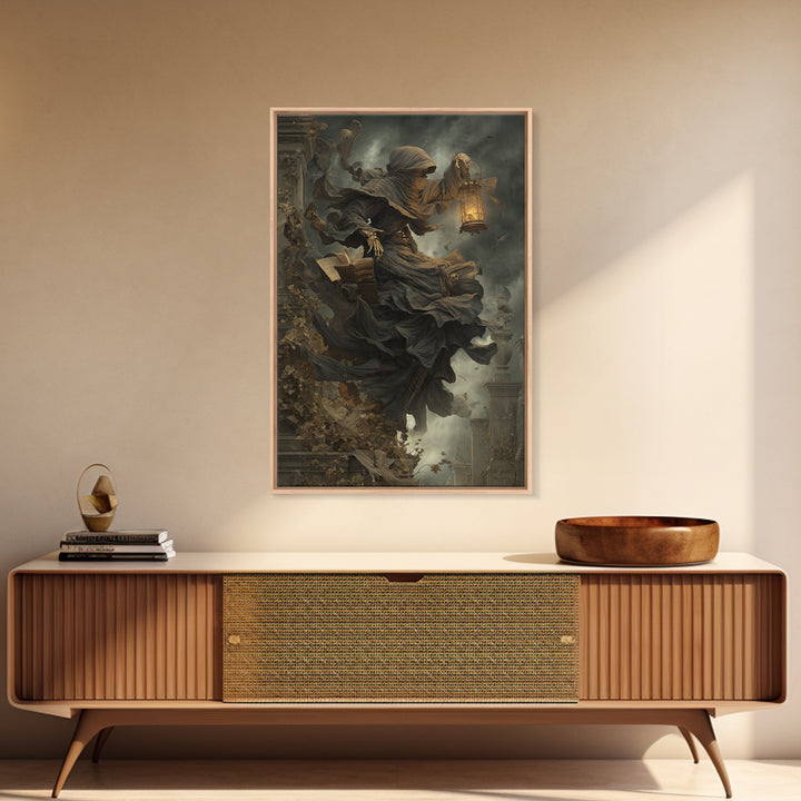 The Crypt Librarian, Vertical Wall Art, Dark Halloween Decor, Canvas Print, Halloween Wall Decor, Gothic Home Decor, Dark Fantasy Art