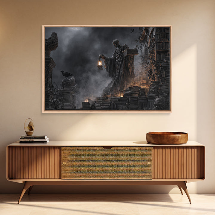 The Crypt Librarian, Landscape Wall Art, Dark Fantasy Wall Art, Canvas Print, Halloween Wall Decor, Gothic Home Decor, Spooky Wall Decor