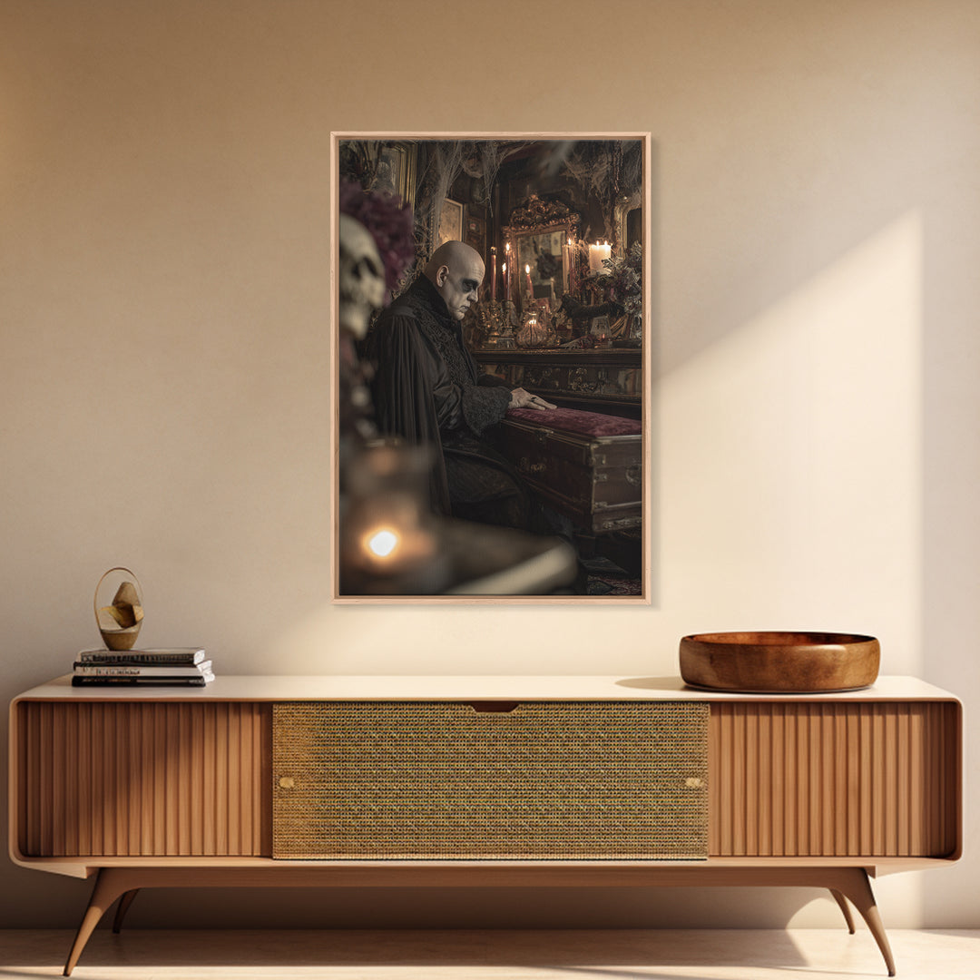 The Royal Coffin Maker, Vertical Wall Art, Haunted Gothic Art, Framed Canvas Print, Halloween Wall Decor, Gothic Home Decor