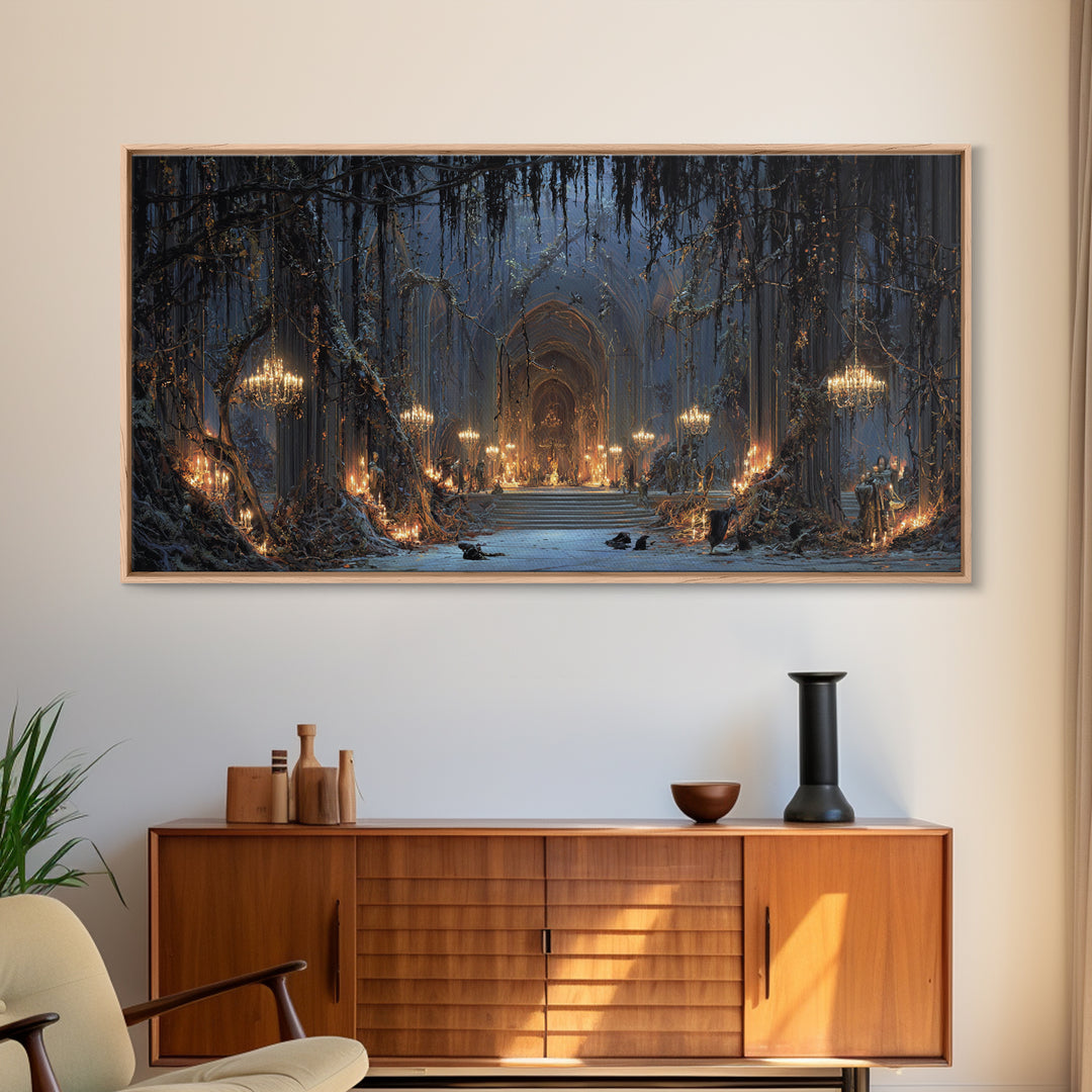 The Ghost Of The Witch Hunter, Wide Panoramic Art, Dark Halloween Decor, Canvas Print, Halloween Wall Decor, Gothic Home Decor