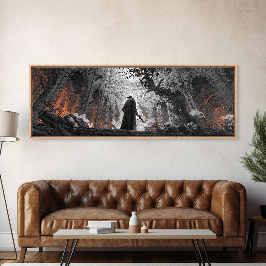 The Ghost Of The Witch Hunter, Extra Wide Wall Art, Haunted Gothic Art, Framed Canvas Print, Halloween Wall Decor, Gothic Home Decor
