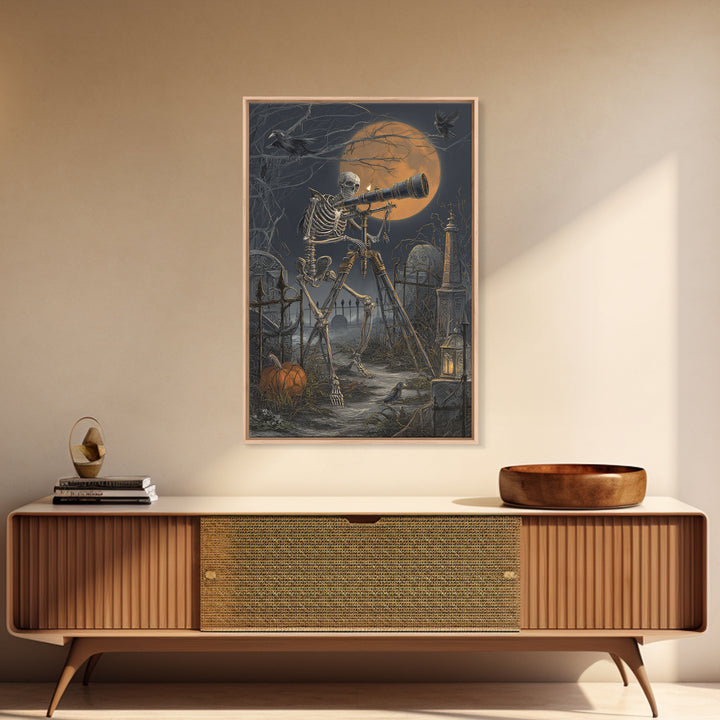 The Skull Astronomer, Vertical Wall Art, Spooky Home Decor, Canvas Print, Halloween Wall Decor, Gothic Home Decor, Spooky Wall Decor