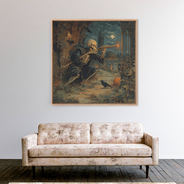 The Skull Astronomer, Square Wall Art, Macabre Wall Art, Framed Canvas Print, Halloween Wall Decor, Gothic Home Decor, Halloween Decor